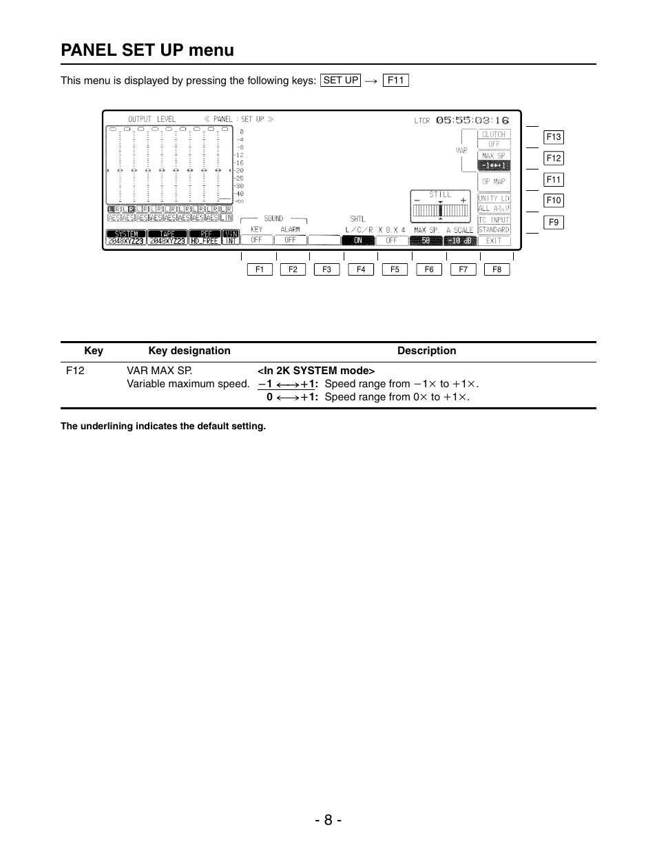 Panel set up menu | Panasonic AJ-HD3700HP User Manual | Page 8 / 18