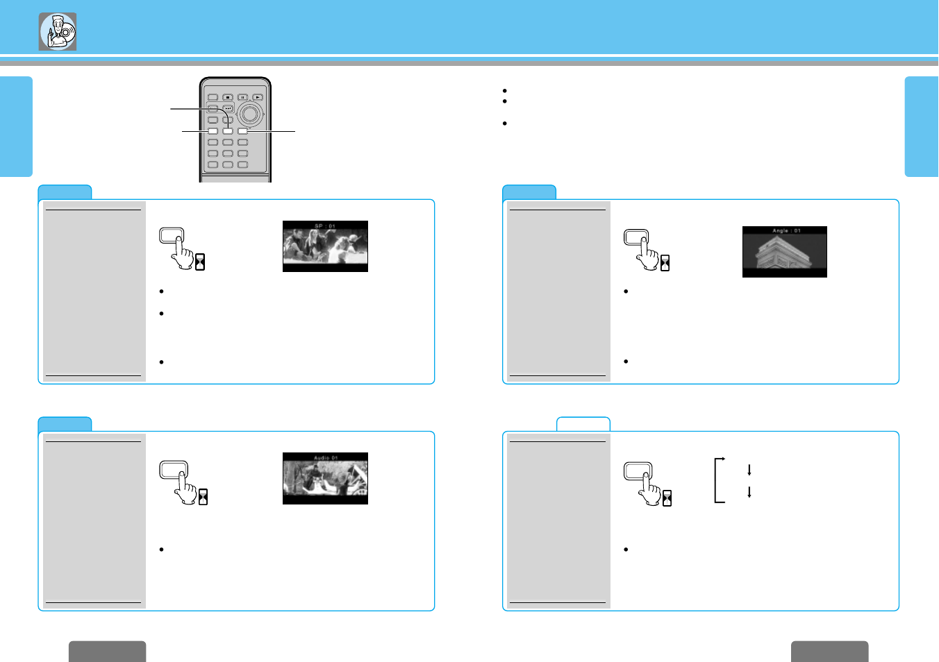 Disc operations, Switching the subtitle language, Switching the audio language | Switching the angle, Switching between stereo and monaural, Continued), En te r | Panasonic CX-DVP292U User Manual | Page 10 / 22