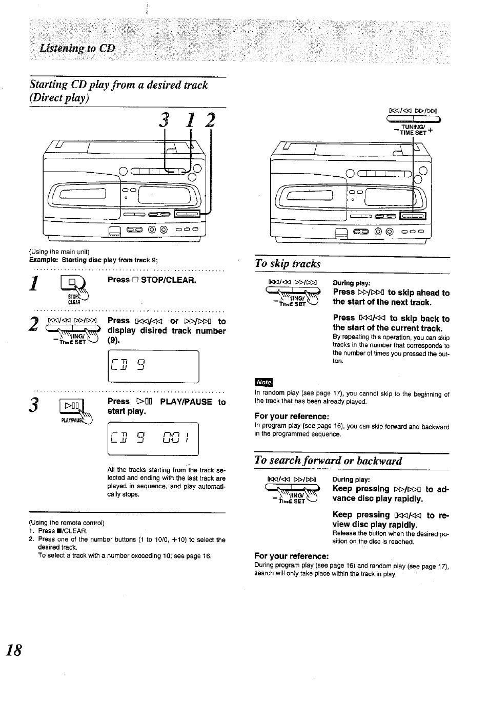 To search forward or backward | Panasonic RX-E300 User Manual | Page 18 / 36