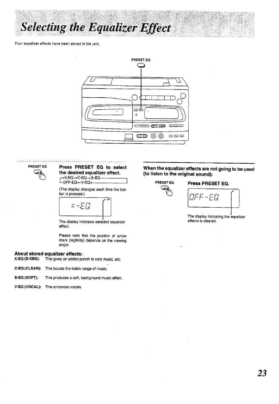About stored equalizer effects, Press preset eq | Panasonic RX-E300 User Manual | Page 23 / 36