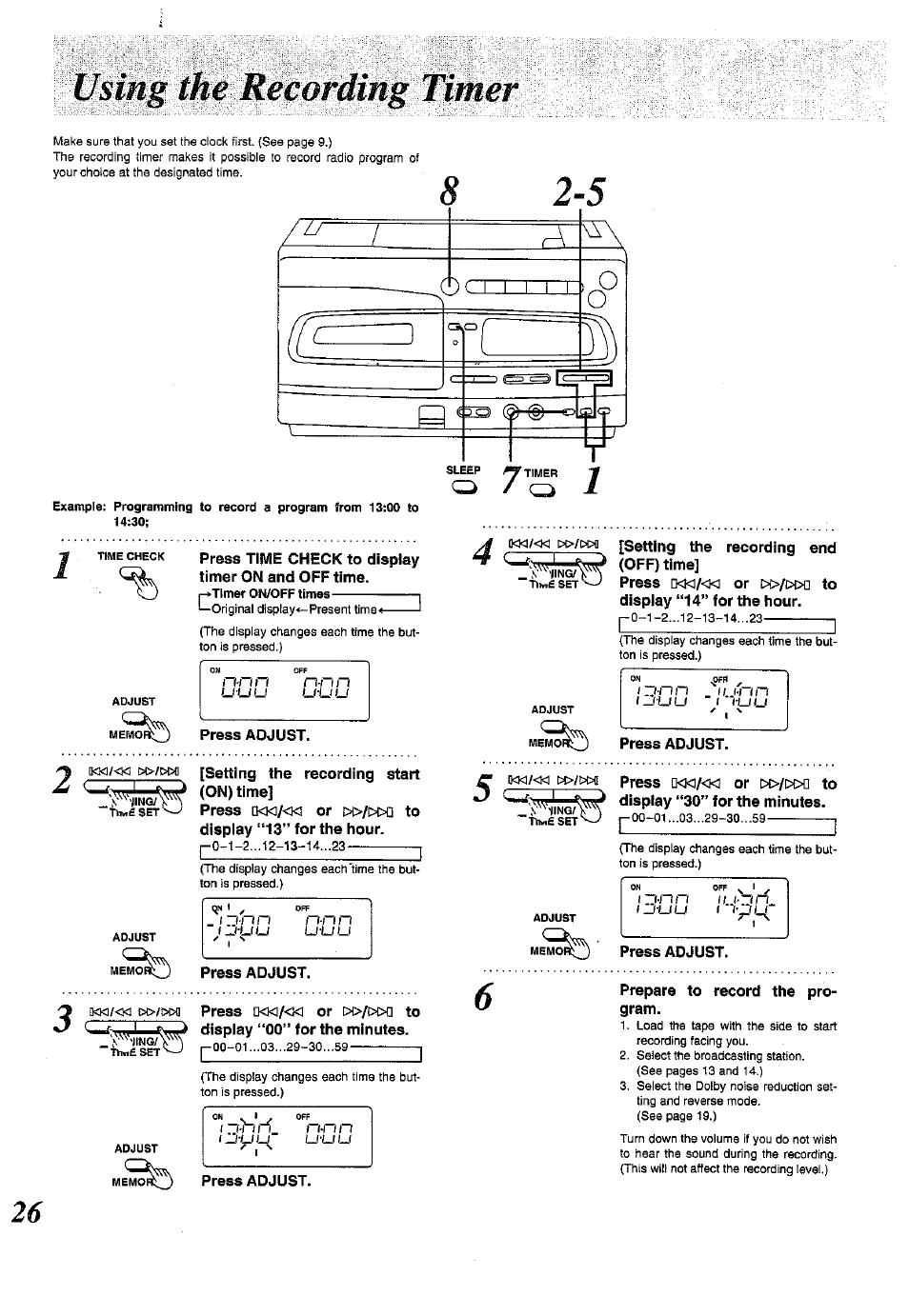 Using lite recording timer, Using the recording timer, U-u u | Panasonic RX-E300 User Manual | Page 26 / 36