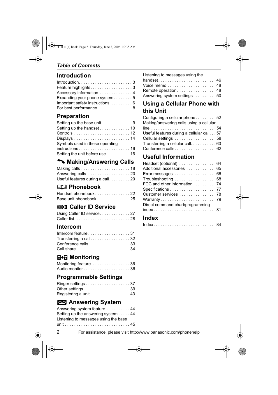 Panasonic KXTH111 User Manual | Page 2 / 88