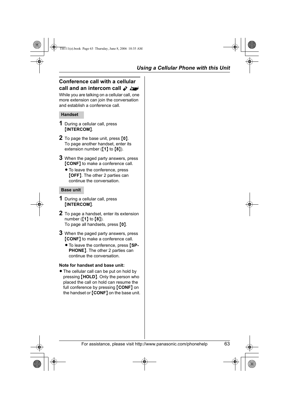 Panasonic KXTH111 User Manual | Page 63 / 88