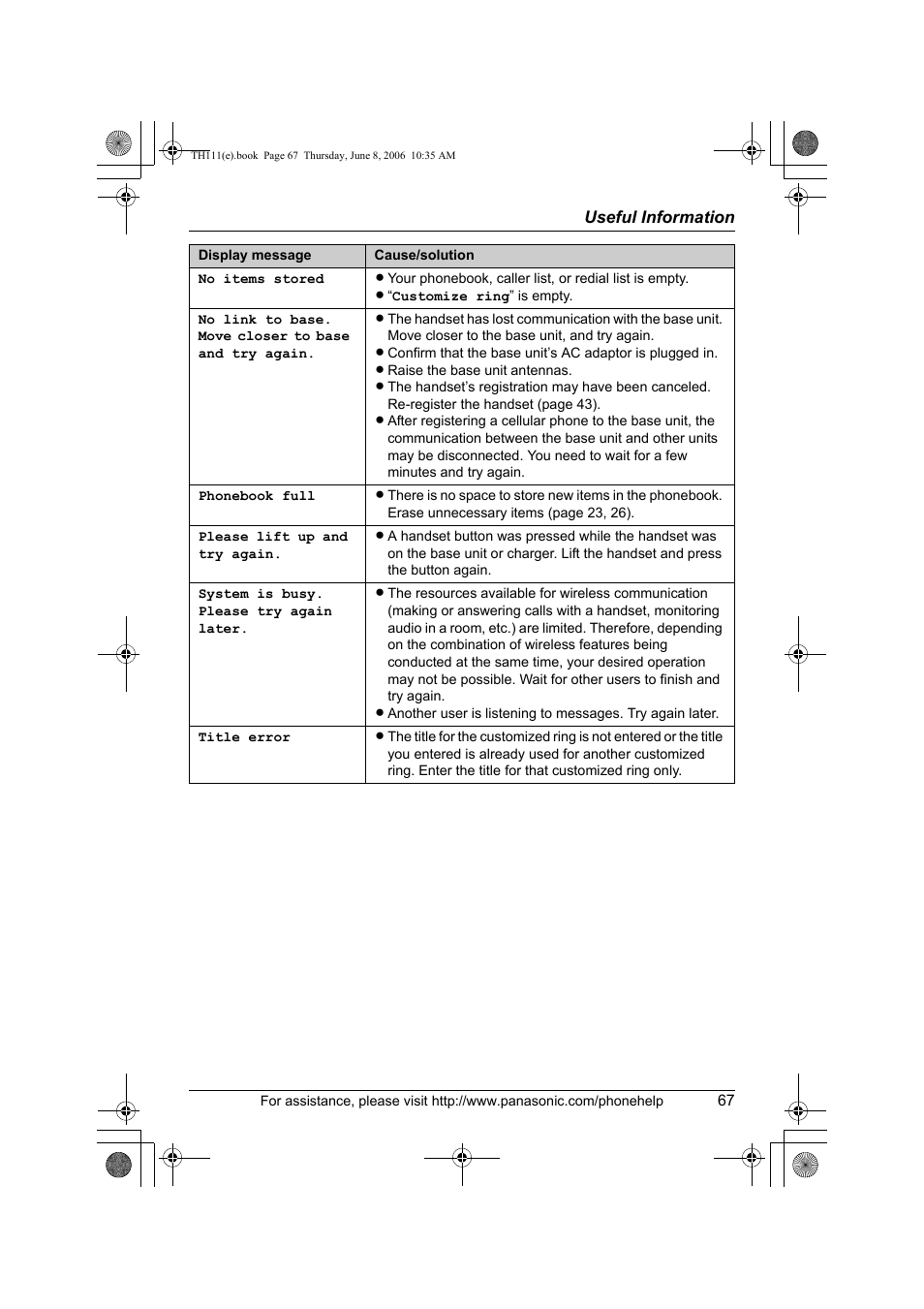 Panasonic KXTH111 User Manual | Page 67 / 88