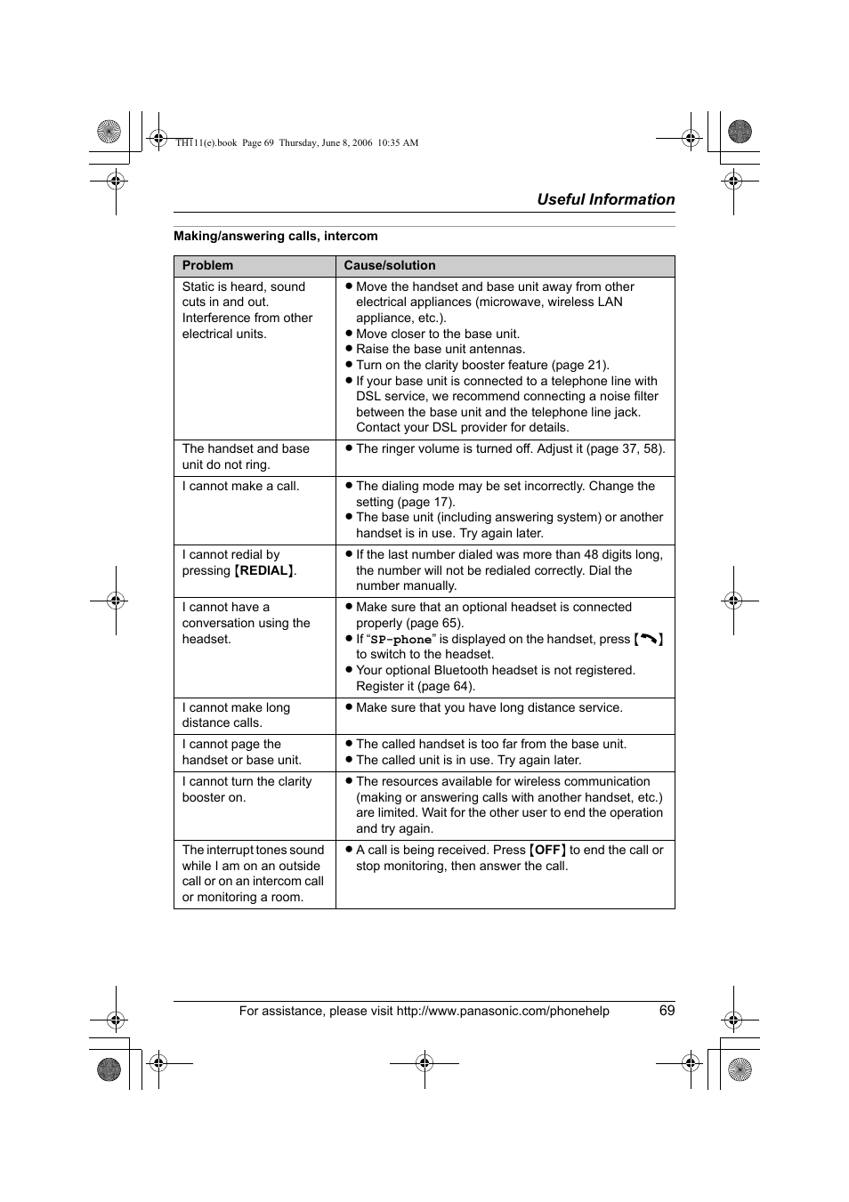 Making/answering calls, intercom | Panasonic KXTH111 User Manual | Page 69 / 88