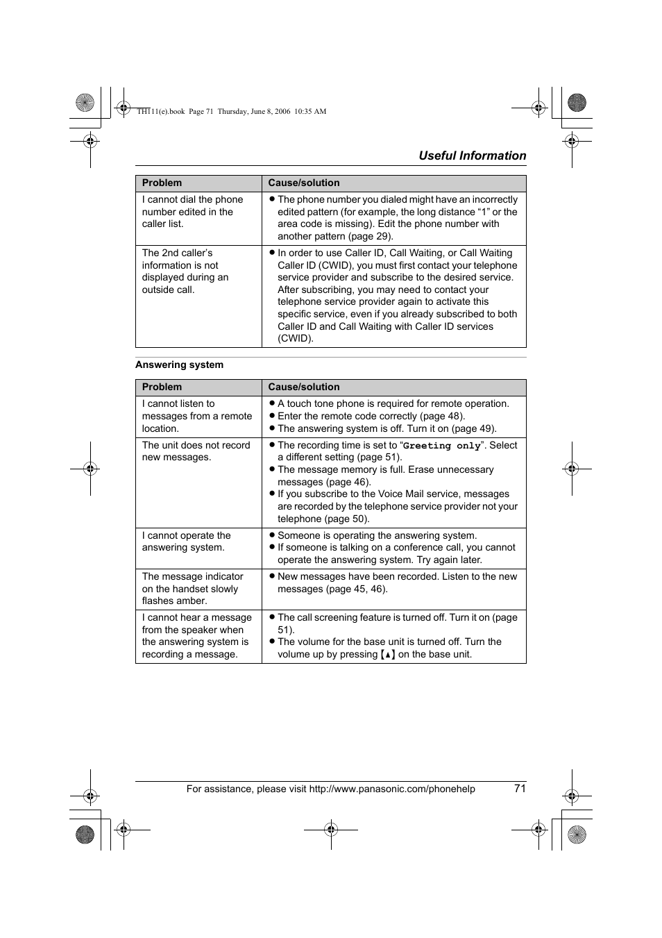 Answering system | Panasonic KXTH111 User Manual | Page 71 / 88