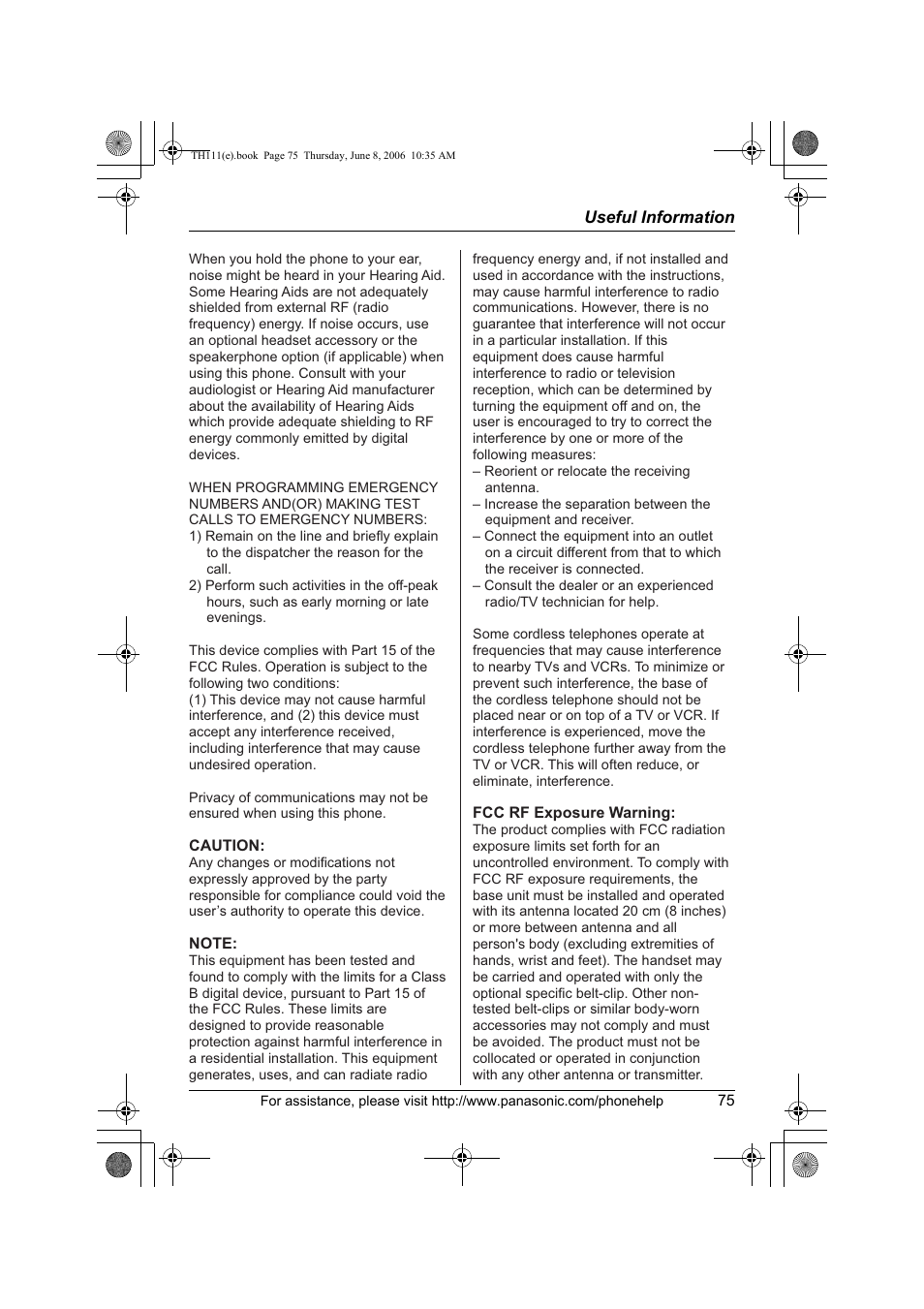 Panasonic KXTH111 User Manual | Page 75 / 88