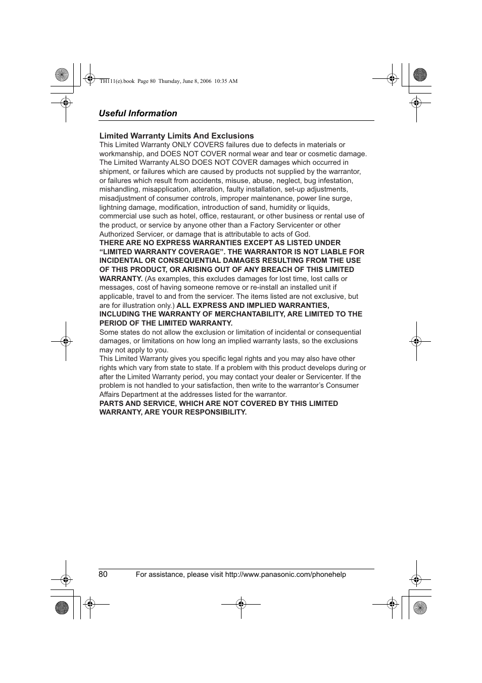 Panasonic KXTH111 User Manual | Page 80 / 88