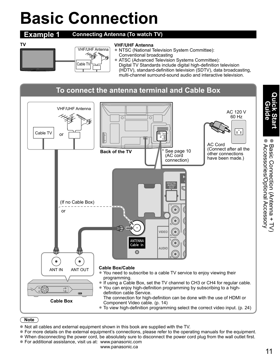 Basic connection, Example 1, Quick start guide | Panasonic TC-50PX14 User Manual | Page 11 / 58
