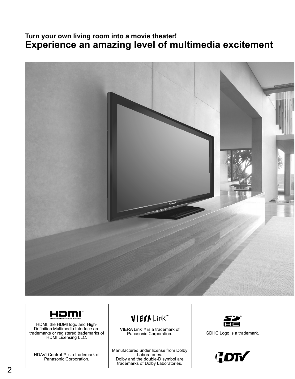 Turn your own living room into a movie theater | Panasonic TC-50PX14 User Manual | Page 2 / 58