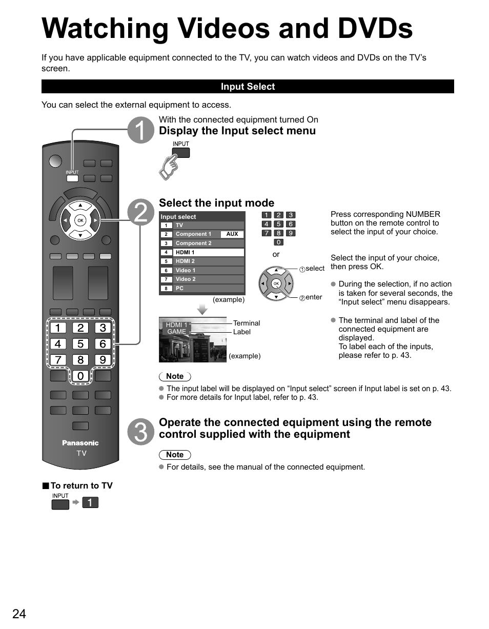 Watching videos and dvds | Panasonic TC-50PX14 User Manual | Page 24 / 58
