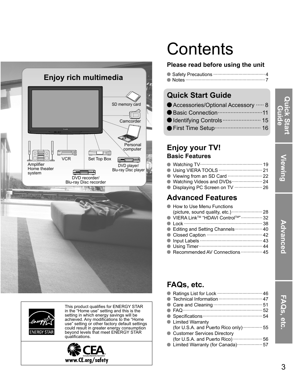 Panasonic TC-50PX14 User Manual | Page 3 / 58