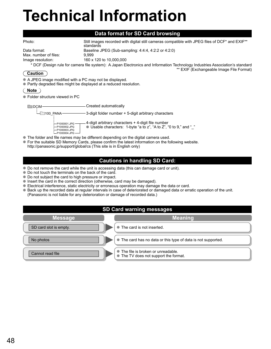 Technical information | Panasonic TC-50PX14 User Manual | Page 48 / 58