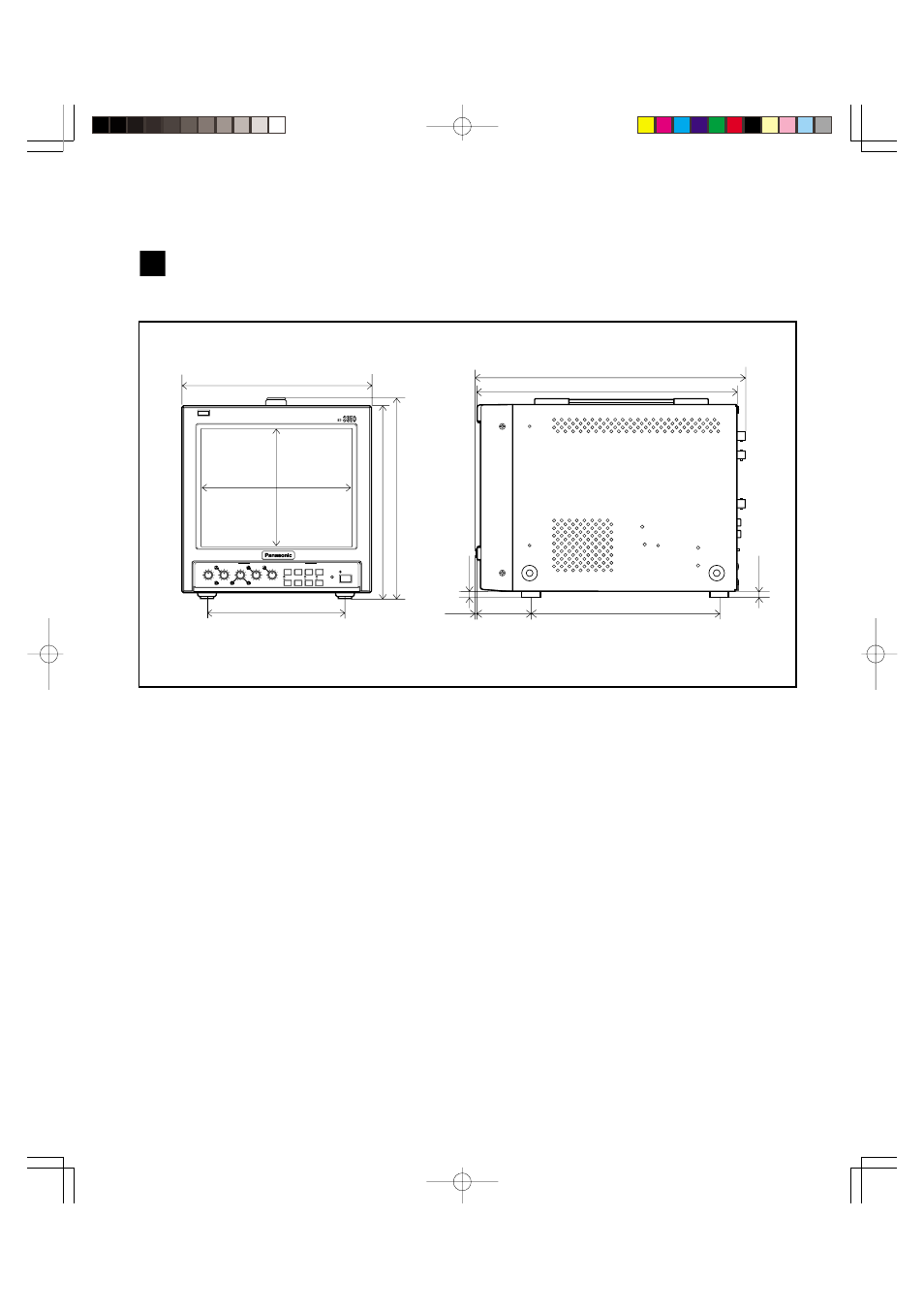 Dimensions, Front view > < side view, Unit : inch (mm) * asterisks | Are used to indicate front panel dimensions | Panasonic BT-S950P User Manual | Page 11 / 12