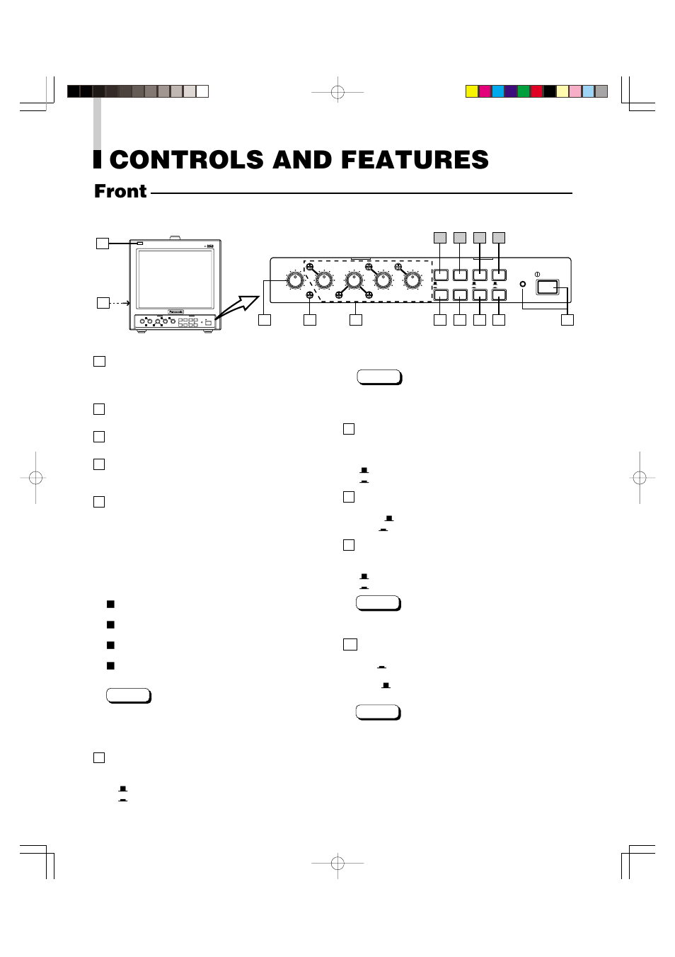 Controls and features, Front, Front panel | Panasonic BT-S950P User Manual | Page 4 / 12