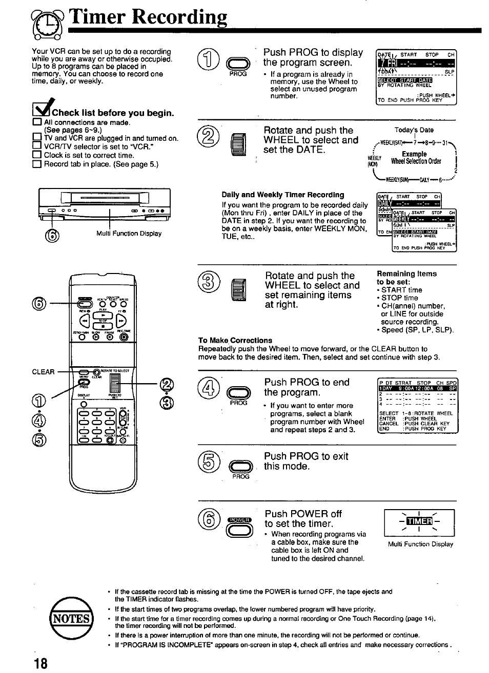 Lis^iheck list before you begin, Daily and weekly timer recording, Remaining items to be set | To make corrections, Timer recording | Panasonic PV-4651 User Manual | Page 18 / 28