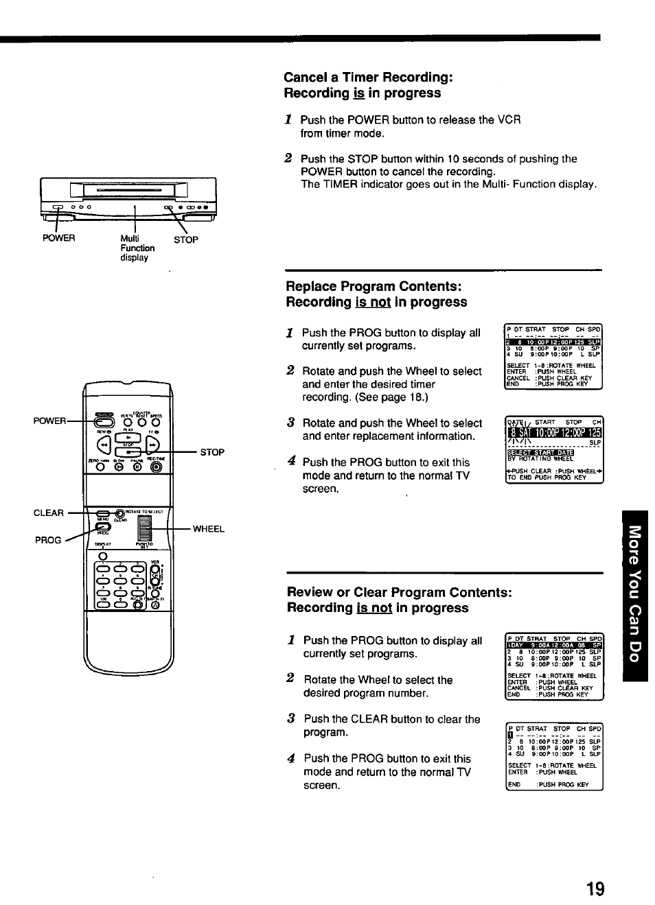 Cancel a timer recording, Recording is in progress, Cancel a timer recording: recording is in progress | Panasonic PV-4651 User Manual | Page 19 / 28