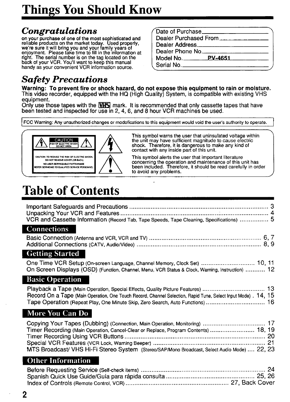 Panasonic PV-4651 User Manual | Page 2 / 28