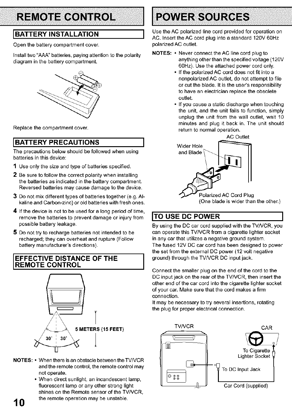 Remote control, Installatfon, Battery precautions | Panasonic PV C923 User Manual | Page 10 / 40