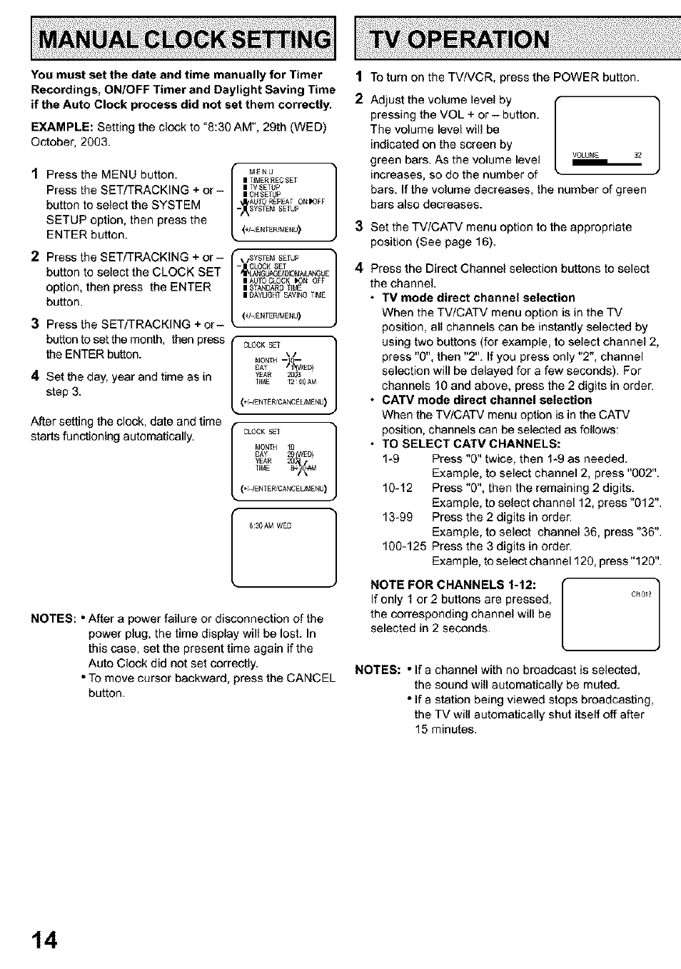 Tv operation, 1 press the menu button | Panasonic PV C923 User Manual | Page 14 / 40