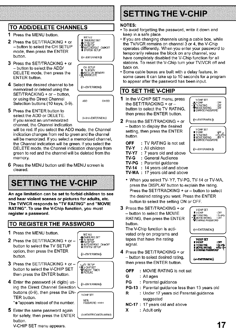 Setting the v-chip | Panasonic PV C923 User Manual | Page 17 / 40