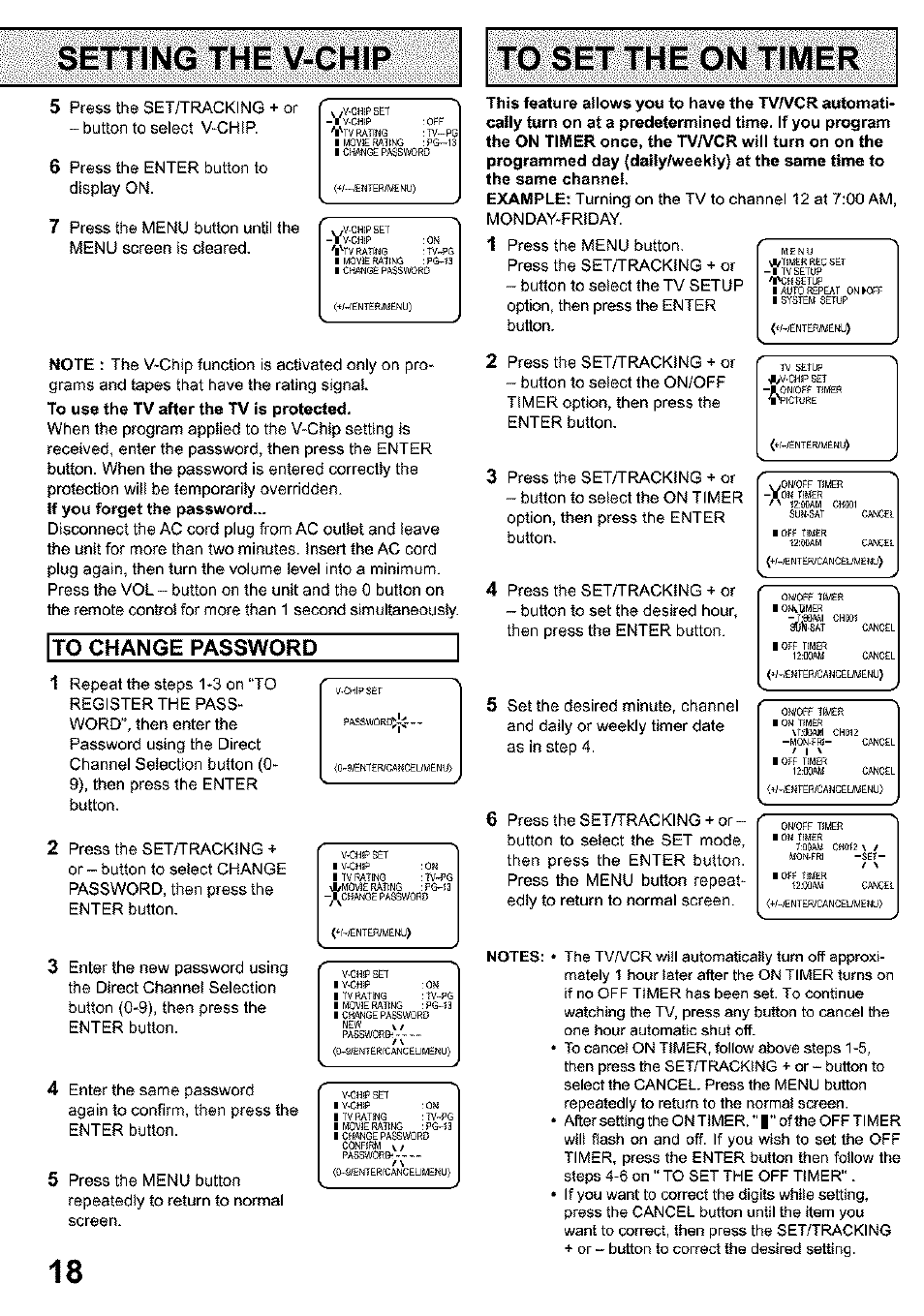 To set the on timer | Panasonic PV C923 User Manual | Page 18 / 40