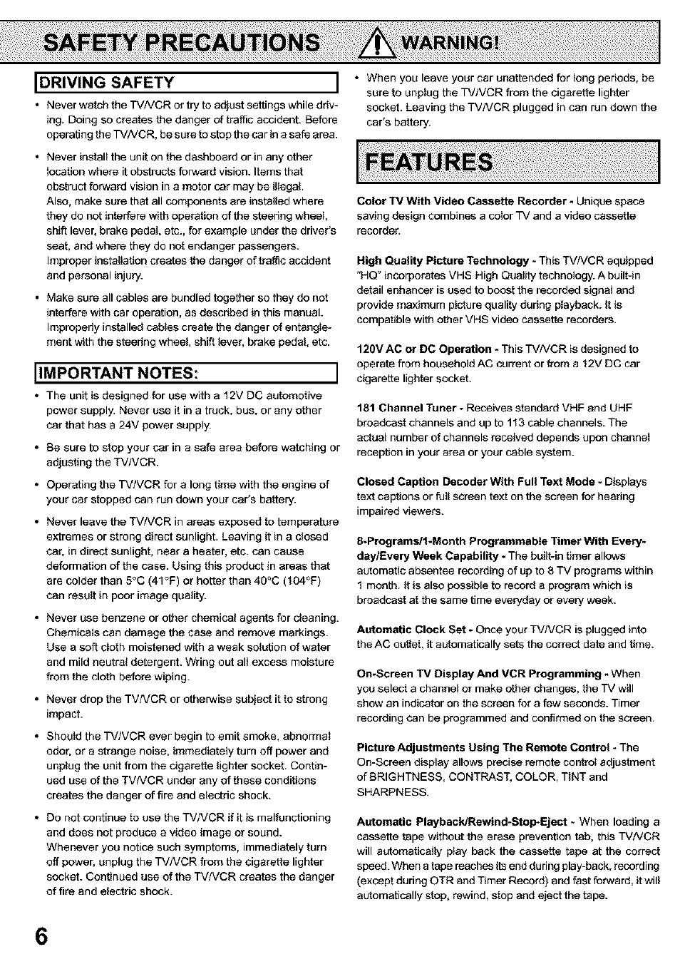 Driving safety | Panasonic PV C923 User Manual | Page 6 / 40