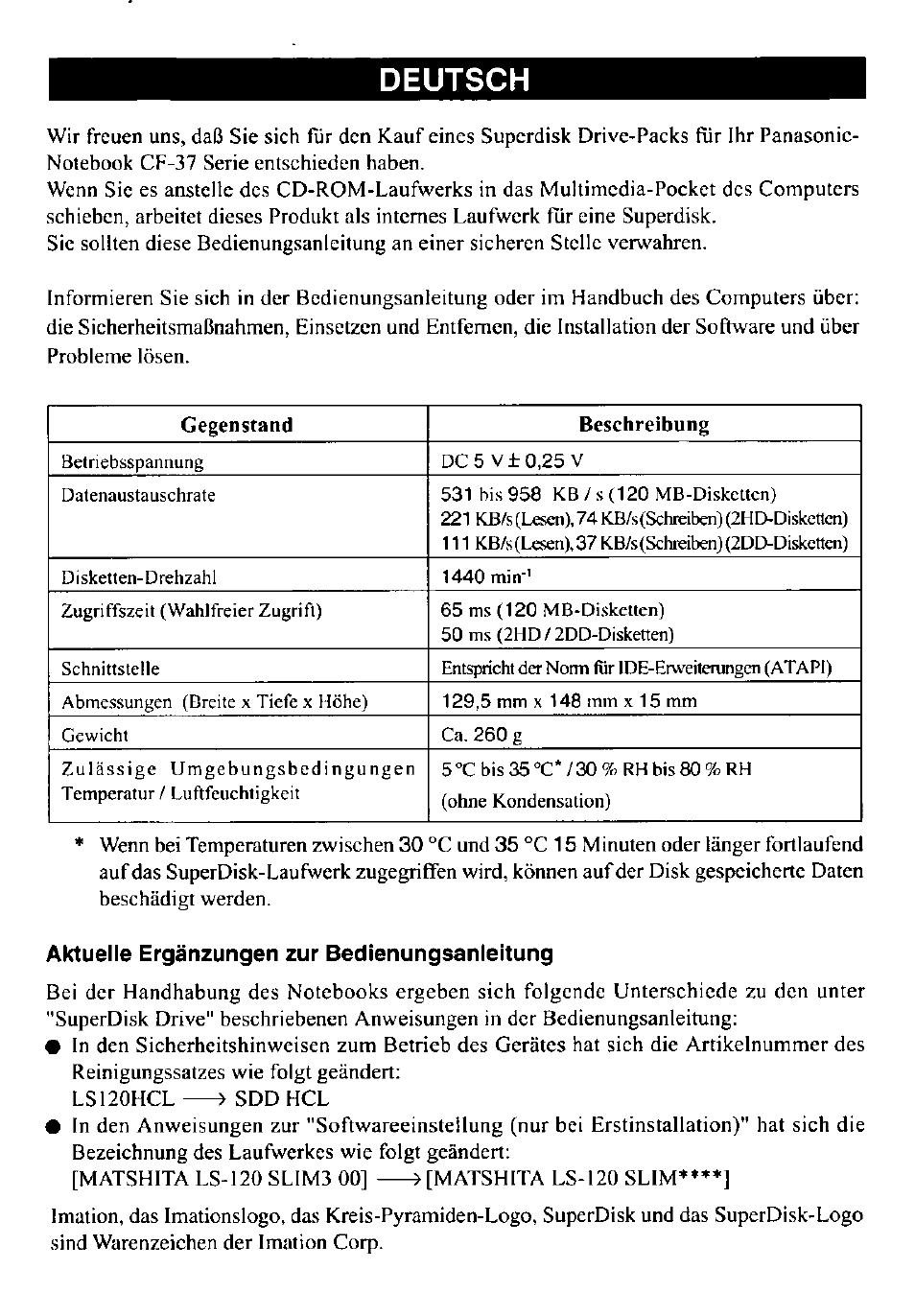 Deutsch, Aktuelle ergänzungen zur bedienungsanleitung | Panasonic CF-VFS372 User Manual | Page 3 / 4