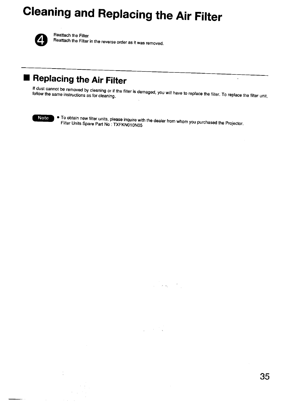 Cleaning and replacing the air filter | Panasonic TC-LT1 Series User Manual | Page 35 / 40