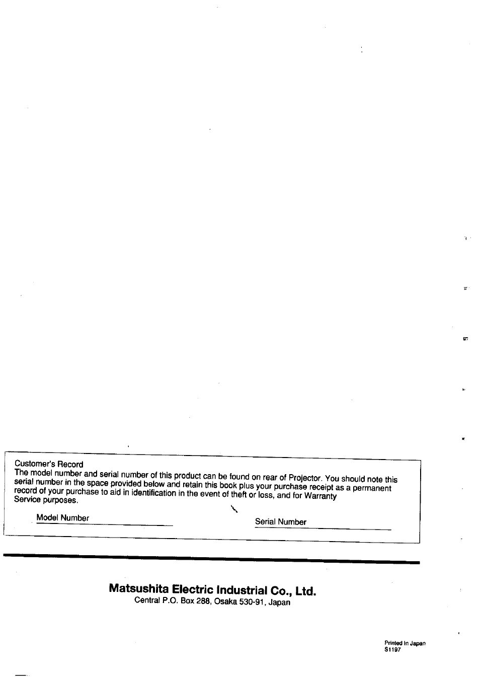 Matsushita electric industrial co., ltd | Panasonic TC-LT1 Series User Manual | Page 40 / 40