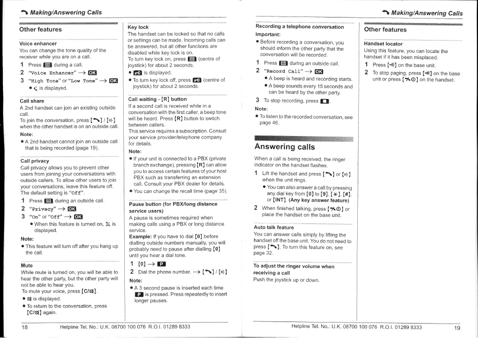 Answering calls | Panasonic KX-TG9150E User Manual | Page 10 / 34