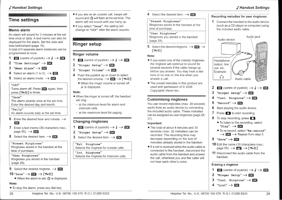 Time settings, Ringer setup | Panasonic KX-TG9150E User Manual | Page 15 / 34