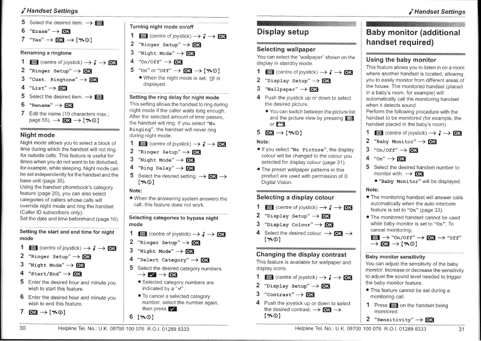 Display setup, Baby monitor (additional handset required) | Panasonic KX-TG9150E User Manual | Page 16 / 34