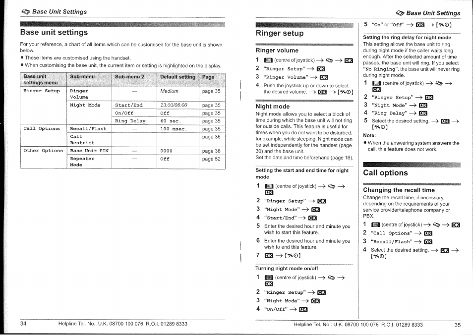 Base unit settings, Ringer setup, Cali options | Panasonic KX-TG9150E User Manual | Page 18 / 34