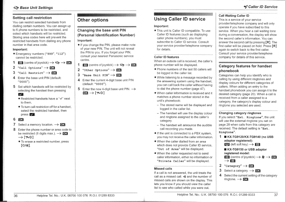 Other options, Using caller id service | Panasonic KX-TG9150E User Manual | Page 19 / 34