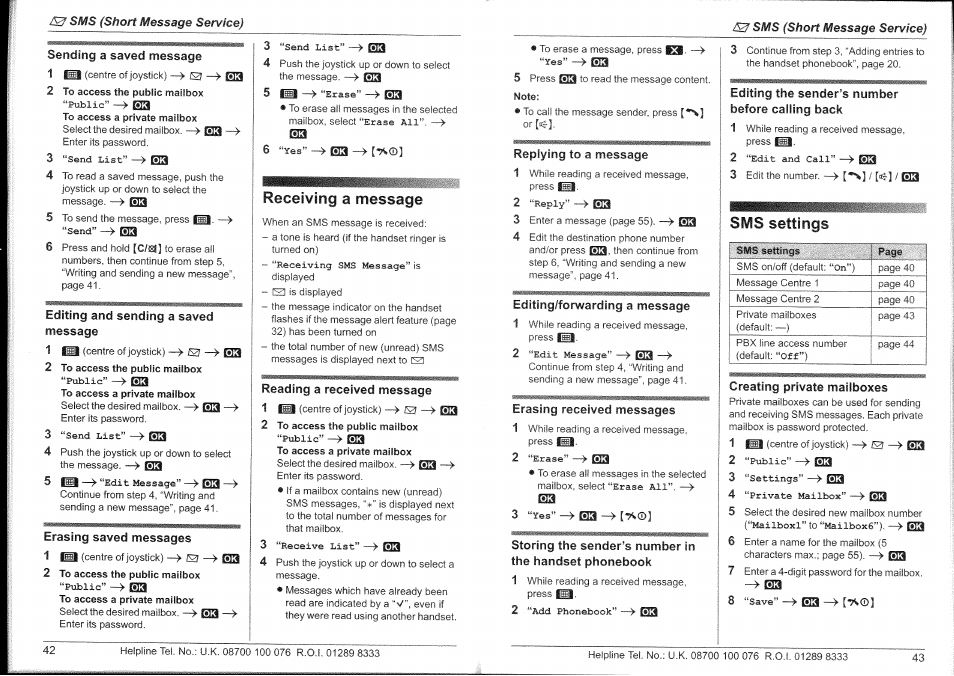 Receiving a message, Sms settings | Panasonic KX-TG9150E User Manual | Page 22 / 34