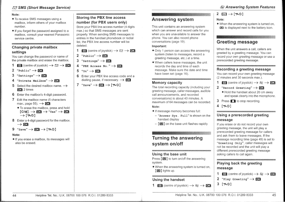 9 “save, S3 -> “yes” sa, Answering system | Turning the answering system on/off, Greeting message | Panasonic KX-TG9150E User Manual | Page 23 / 34