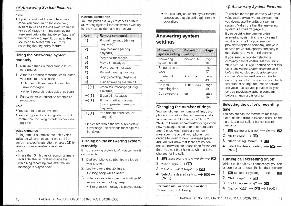 Answering system settings | Panasonic KX-TG9150E User Manual | Page 25 / 34