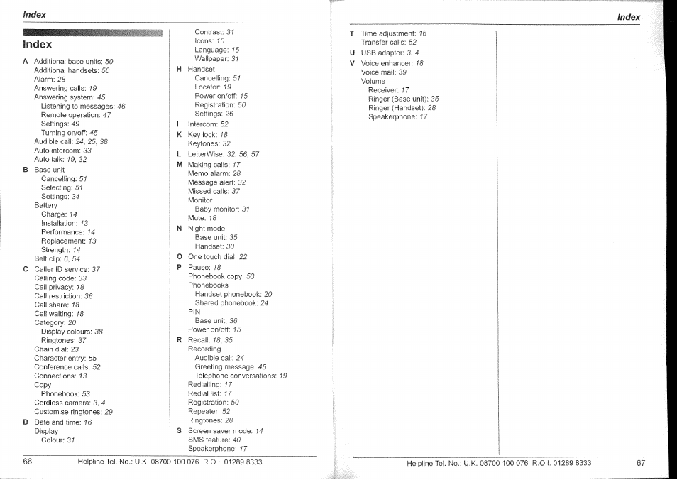 Index | Panasonic KX-TG9150E User Manual | Page 34 / 34