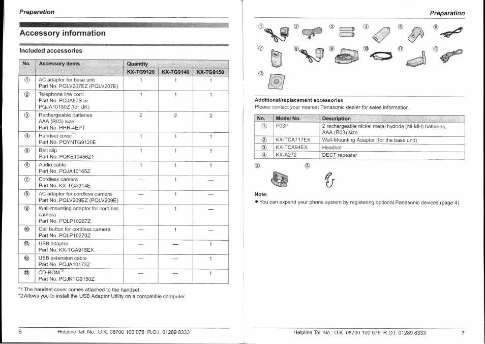 Accessory information | Panasonic KX-TG9150E User Manual | Page 4 / 34