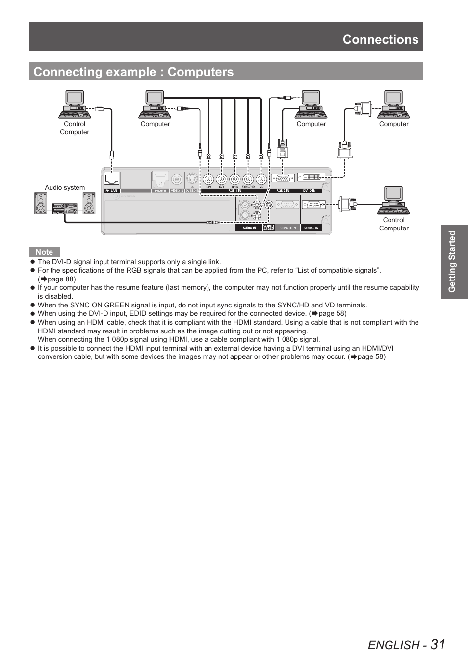 Connecting example : computers, Connections, English | Panasonic TQBJ0350 User Manual | Page 31 / 96