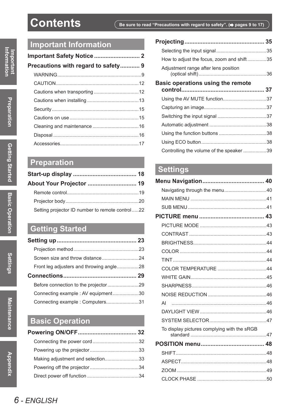 Panasonic TQBJ0350 User Manual | Page 6 / 96