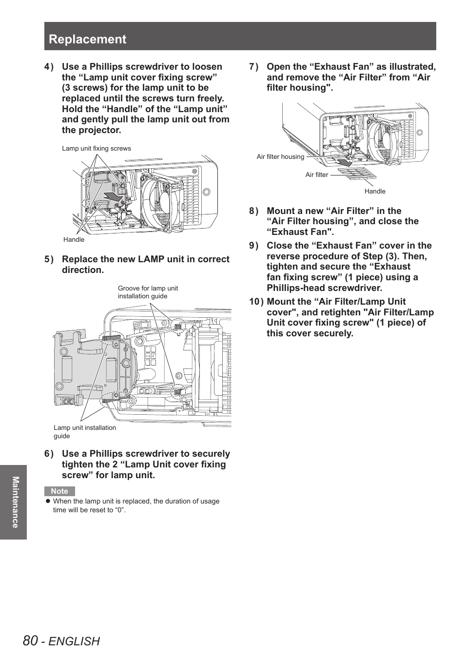 Replacement, English | Panasonic TQBJ0350 User Manual | Page 80 / 96