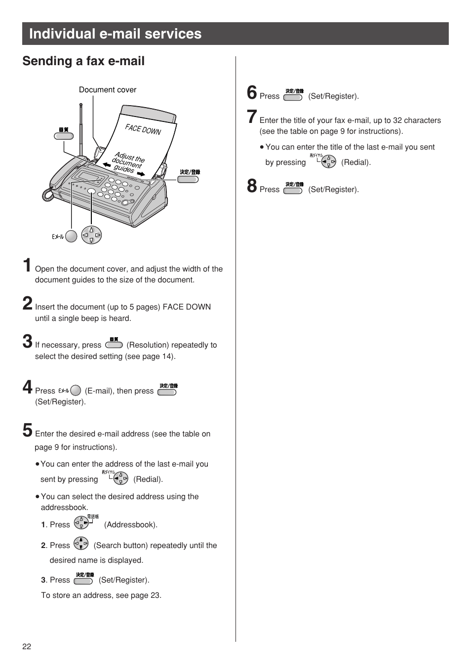 Individual e-mail services, Sending a fax e-mail | Panasonic KX-PW95CW User Manual | Page 22 / 24