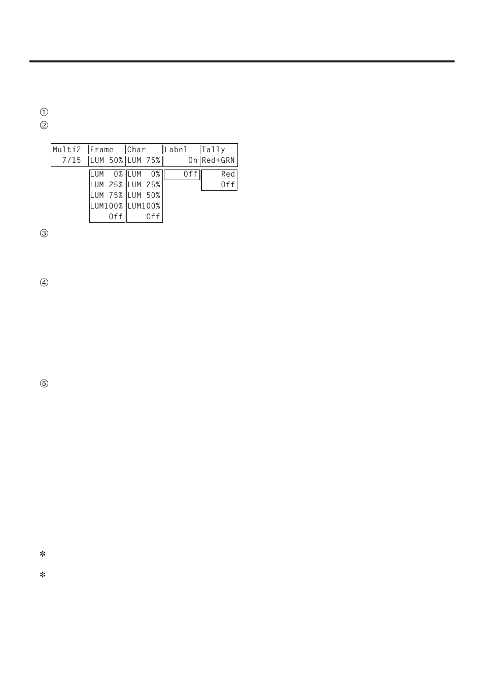 Input/output signal settings, 7-2. setting the split frame and characters, 7-3. setting the tally displays | Panasonic AV-HS400AE User Manual | Page 78 / 123