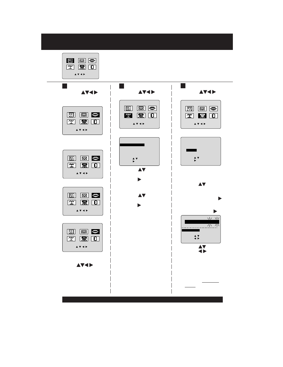 Basic operation, Reset language, channels, clock, time zone adjust, Reset language, channels, clock | Language, Channels clock, Press action, 2) press action, 1) press to select “clock | Panasonic PVQ-2012 User Manual | Page 10 / 36