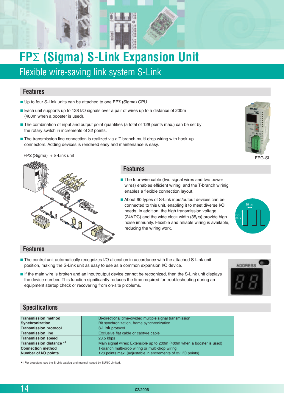 Fp σ (sigma) s-link expansion unit, Flexible wire-saving link system s-link, Features | Specifications | Panasonic FP (Sigma) User Manual | Page 14 / 20