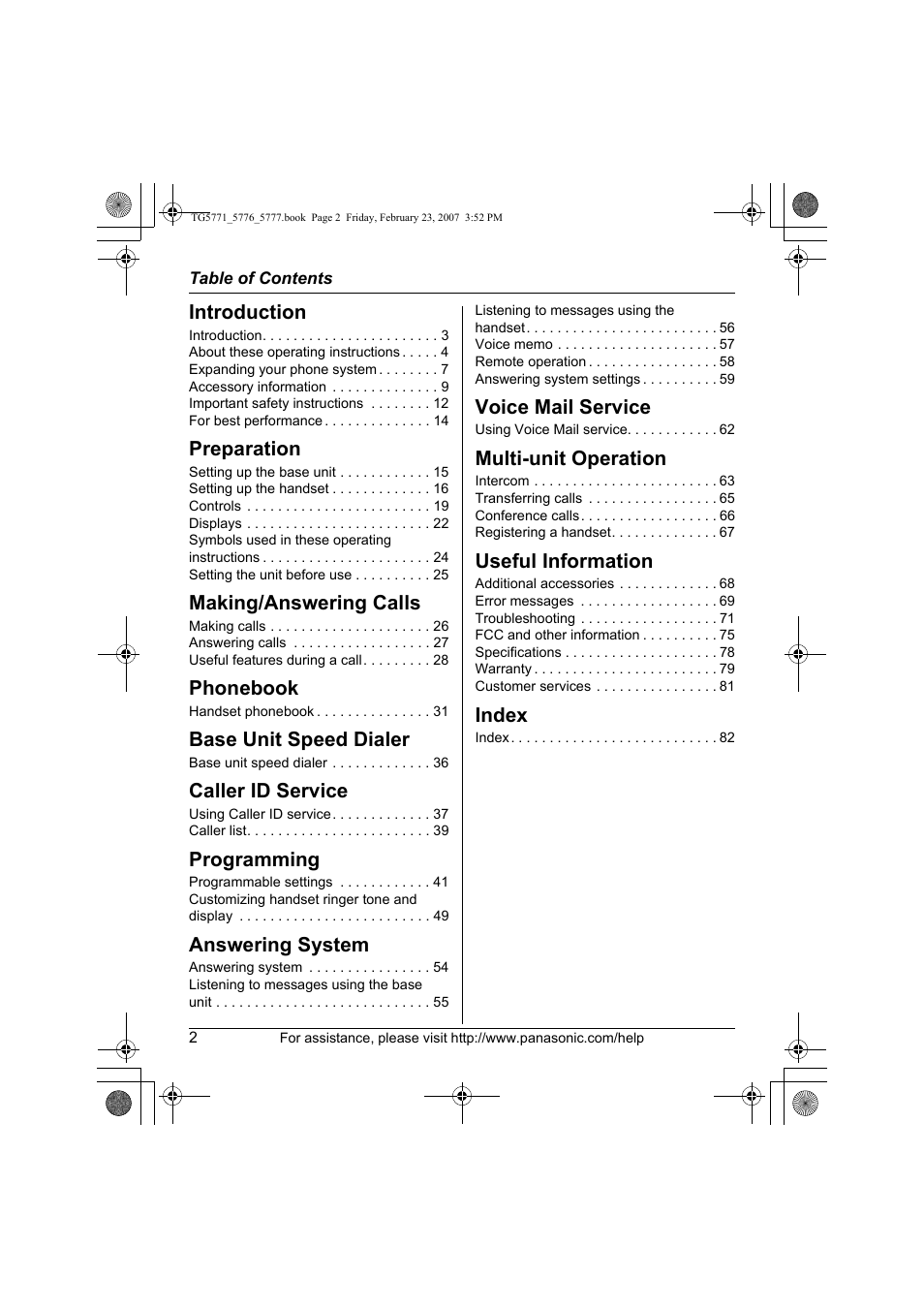 Panasonic KX-TG5771 User Manual | Page 2 / 84