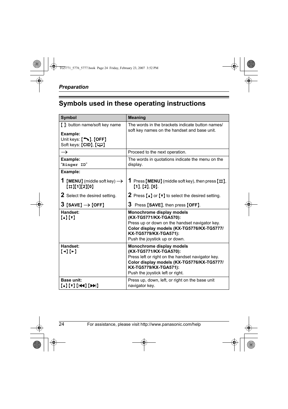 Symbols used in these operating instructions | Panasonic KX-TG5771 User Manual | Page 24 / 84