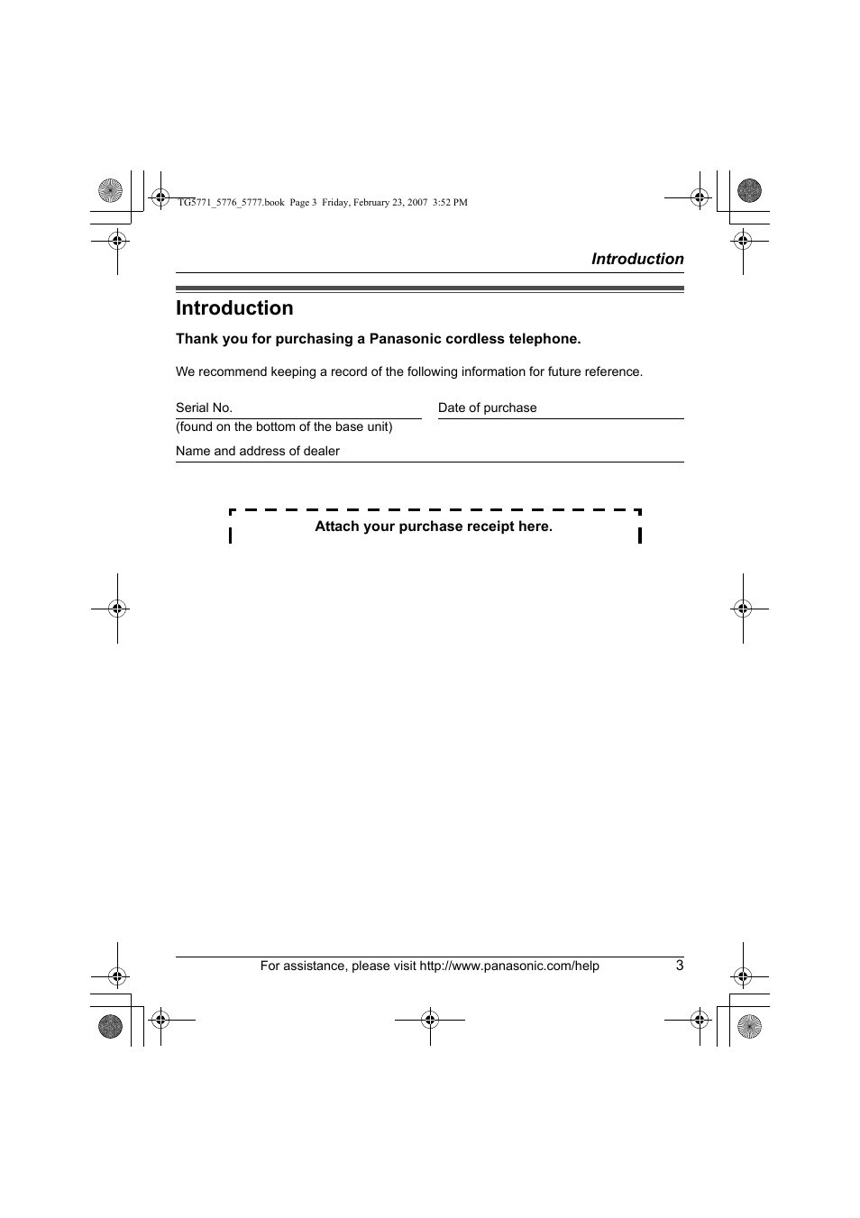 Introduction | Panasonic KX-TG5771 User Manual | Page 3 / 84